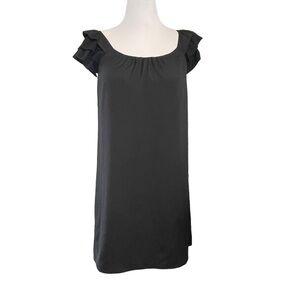 Loft Little Black Dress Tiered Ruffle Sleeve Zip Side Off Shoulder 10